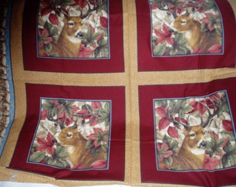 One Yard/4 Panels Buck Hiding In Autumn Leaves