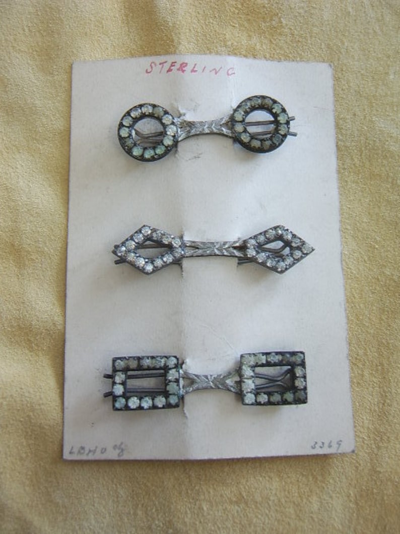 NOS 3 Sterling Ladies Barrettes or Hair Clips on original display card