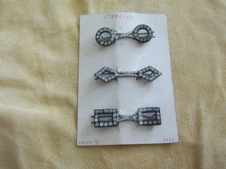 NOS 3 Sterling Ladies Barrettes or Hair Clips on original display card