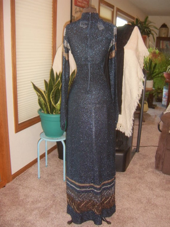 Vintage 1970s Wenjilli Maxi Dress - Metallic Thre… - image 2