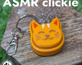 Clicker chat roux | Porte-clés Fidget pour clavier mécanique | ASMR | Porte-clés pour le soulagement de l'anxiété et du stress | Jouet sensoriel agité