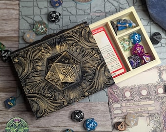 Fates End の D20 Tome Dice Vault と Dice Tray | ダイス ストレージ | ダンジョンズ アンド ドラゴンズ | デッキ ホルダー