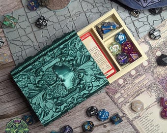 Nature Magic Green Mana Tome Dice Vault and Dice Tray by Fates End | Dice Storage | Magic the Gathering | Deck Holder | Dungeons and Dragons