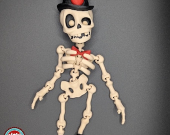 Articulated Dapper Skeleton | Flexi-Factory Toy | Desk Toy | Hand Painted | Hanging Articulated Skeleton | Gift