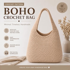 Patrón de bolso hobo de ganchillo, bolso tote moderno, bolso de mercado en PDF (descarga digital)