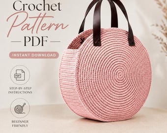 Round Crochet Bag Pattern | Minimalist Shoulder Crossbody Purse PDF (Digital Download)