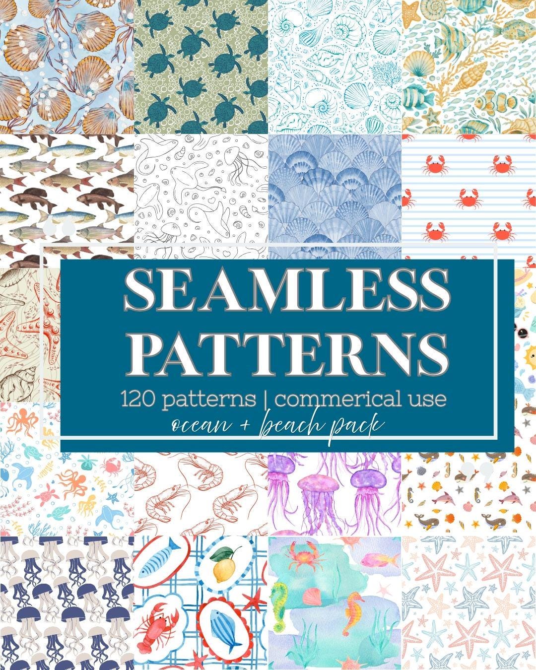 Ocean Nautical Seamless Patterns – Sea Life, Beach, Ocean, Vintage Chic ...