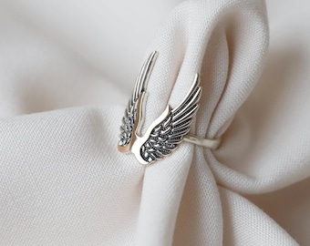 925 Sterling Silver Angel Wings Ring: Handmade Gothic Jewelry