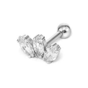 Helix Stud Earring, Diamond Cartilage Flatback Earring, Sterling Silver White Piercing Earring, Dainty Jewelry, Christmas Gift For Her