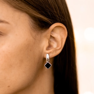 Natural Black Onyx Earrings in 925 Sterling Silver | Handmade Stone Jewelry | Elegant Black Gemstone Earrings for Women