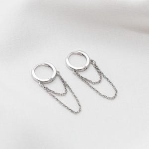 Sterling Silver Dangle Hoop Earrings: Chain Huggie Jewelry