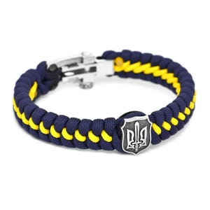 Men’s 925 Sterling Silver Bracelet – Handmade Yellow-Blue Paracord Jewelry, Unique Silver Jewelry Bracelet, Patriotic Gift for Him