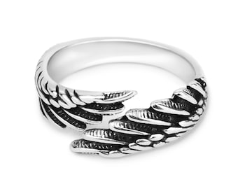 Anillo ajustable de plata de ley con alas de ángel: joyería de fantasía hecha a mano.