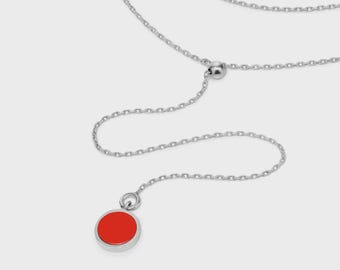 925 sterlingzilveren koraalrode lariatketting, handgemaakte sieraden van echt koraal