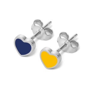 Heart Stud Sterling Silver Earrings, Ukrainian Enamel Earrings, Women&#39;s Handmade Jewelry, Minimalist Dainty Earrings, Unique Gift For Her