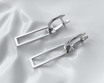 Geometrische Sterling Silber Ohrringe: Rechteckig Huggie Latch Back