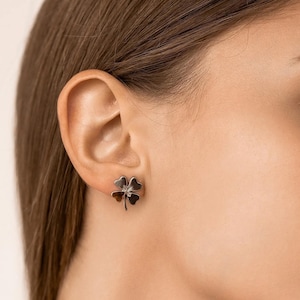 Gold & Sterling Silver Clover Stud Earrings: Lucky Handmade Jewelry
