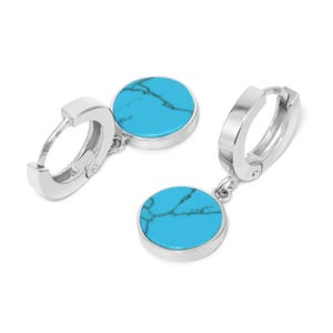 Turquoise Sterling Silver Earrings, Boho Natural Stone Earrings, Huggie Hoop Blue Earrings, Turquoise Jewelry, Earrings Dangle, Gift for her