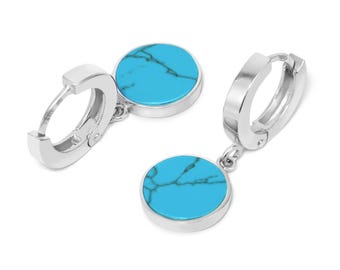 Aros de plata de ley con turquesa: joyas bohemias colgantes