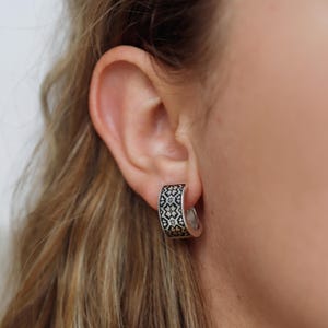 925 Sterling Silver Earrings – Handmade Ukraine Jewelry, Geometric Ornament Design, Unique Silver Earrings, Best Gift for Her from Ukraine