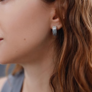 Handmade Silver Ornament Earrings from Ukraine – Unique Geometric 925 Sterling Jewelry, Best Gift for Her, Ukrainian Earrings Gift Idea