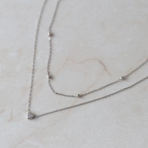 Dainty Sterling Silver Heart Pendant Necklace - Layered Rhodium Plated