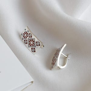 Earrings Ukraine, 925 Sterling Silver Jewelry, Handmade Ornament Earrings, Unique Geometric Silver Earrings, Gift from Ukraine
