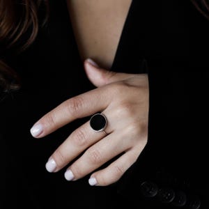 Silver Ring With Round Black Onyx: 925 Sterling Silver Minimalist Gemstone Jewelry, Rhodium Plated