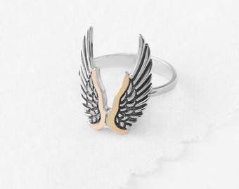 Angel Wings Ring: Sterling Silver Gothic Feather Jewelry