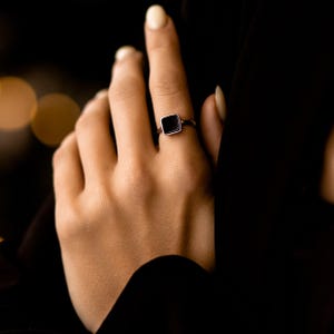 Black Onyx Sterling Silver Ring: Handmade Minimalist Jewelry