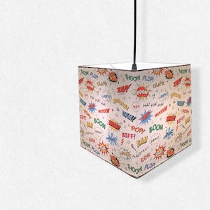 Handmade Comic Book – POW, BANG, CRASH Cotton Fabric Ceiling or Table Lamp Light Shade, Kids bedroom child