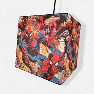 Handmade Spiderman Inspired Cotton Fabric Ceiling or Table Lamp Light Shade, Kids bedroom child
