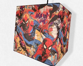 Handmade Spiderman Inspired Cotton Fabric Ceiling or Table Lamp Light Shade, Kids bedroom child