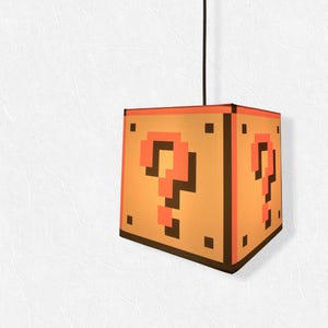 Handmade Question Block Inspired Cotton Fabric Ceiling or Table Lamp Light Shade, Kids bedroom child, super mario, mario world, nintendo