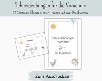 Cutting exercises for preschool | summer motifs | certificate included