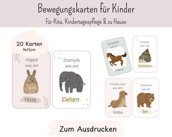 Bewegungskarten für Kinder - für Krippe, Kindertagespflege und Kindergarten - Bewegungsarten der Tiere