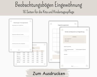 Observation and planning sheets for settling in | for crèches, kindergartens and child day care