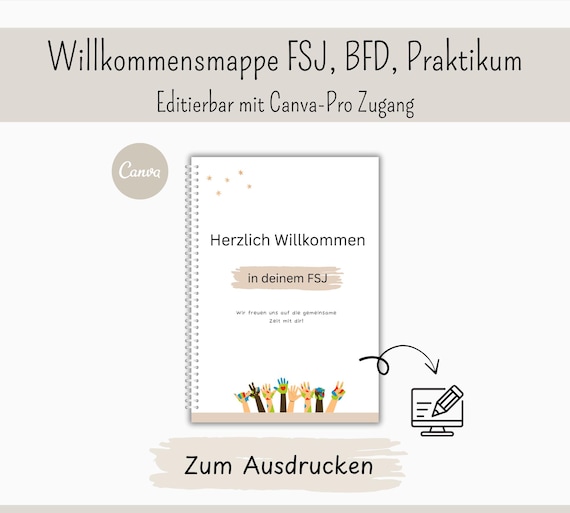 Willkommensmappe für FSJ, BFD und Praktikum | Editierbar mit Canva-Pro Zugang | Kita, Krippe und Kindertagespflege