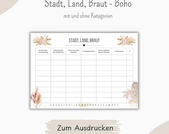 Stadt, Land, Braut - Boho Variante zum Selbstdrucken