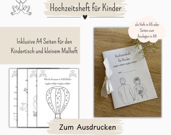 Kinderheft für die Hochzeit / Mitmachbuch mit Aufgaben / Mal- und Rätselseiten / seperates Malbuch zum Ausdrucken