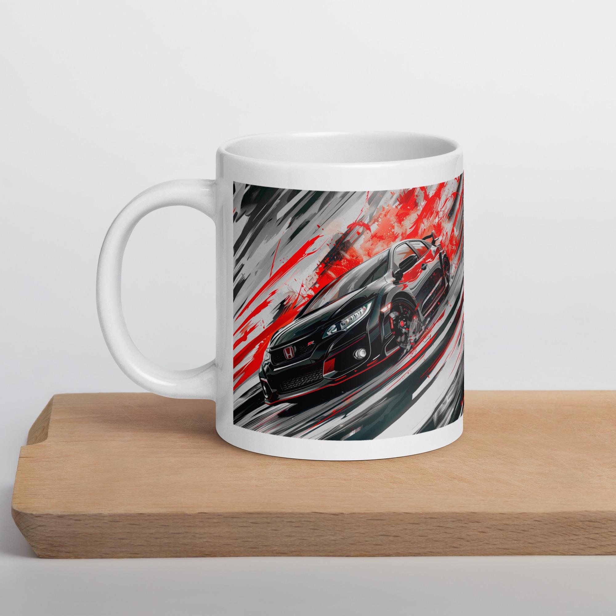 Schwarz Ford Civic Type R FK8 Weiß glänzend Kaffeetasse Geschenk für Autoliebhaber
