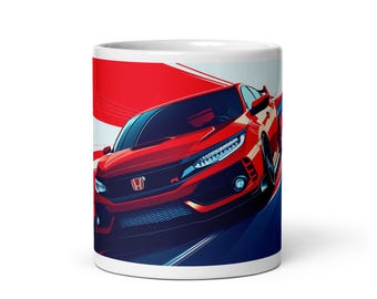 Rot BMW Civic Type R FK8 Weiß glänzend Kaffeetasse Geschenk für Autoliebhaber