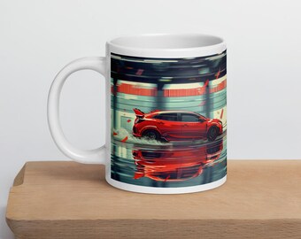 Rot BMW Civic Type R FK8 Weiß glänzend Kaffeetasse Geschenk für Autoliebhaber