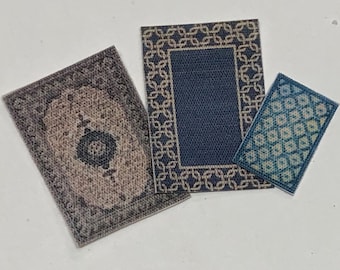 1:144th Inch Scale Miniature Blue Printed Rug set B101