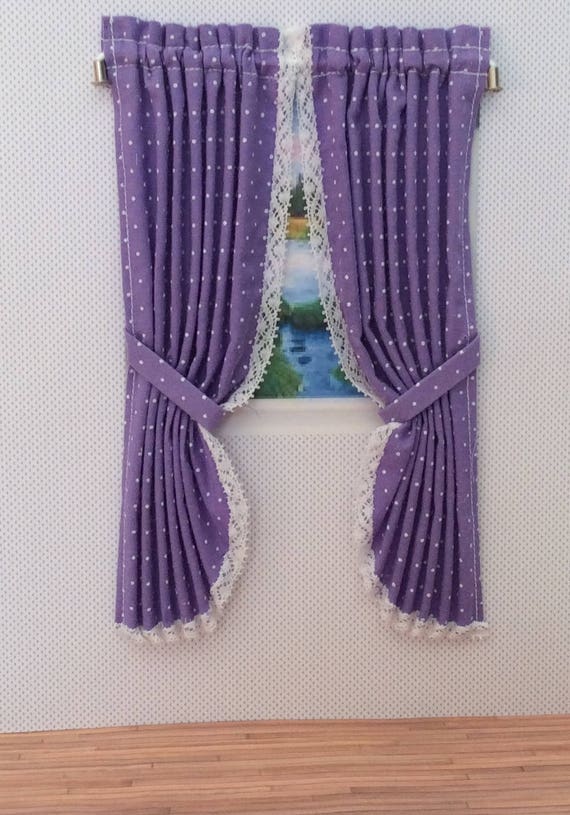One Inch Scale Lavender Pin Dot Curtains Trimmed In White Etsy