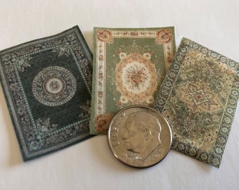 Quarter Inch Scale Miniature Green Printed Rug set G1110