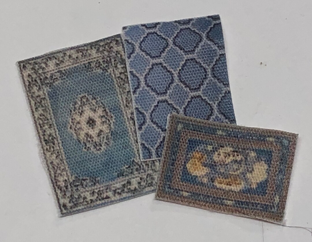1:144th Inch Scale Miniature Blue Printed Rug Set B102 - Etsy