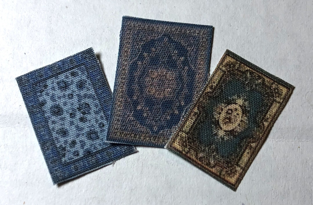 1:144th Inch Scale Miniature Blue Printed Rug Set B103 - Etsy