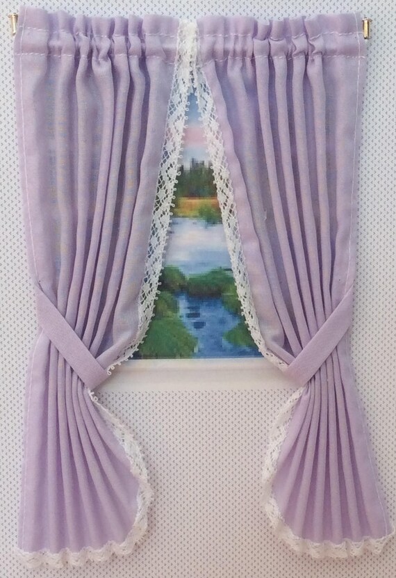One Inch Scale Pastel Lavender Curtains Trimmed In White Etsy