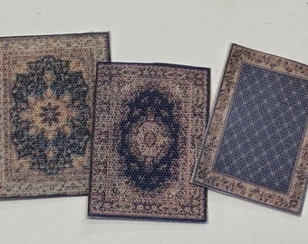 1:144th Inch Scale Miniature Blue Printed Rug set B100